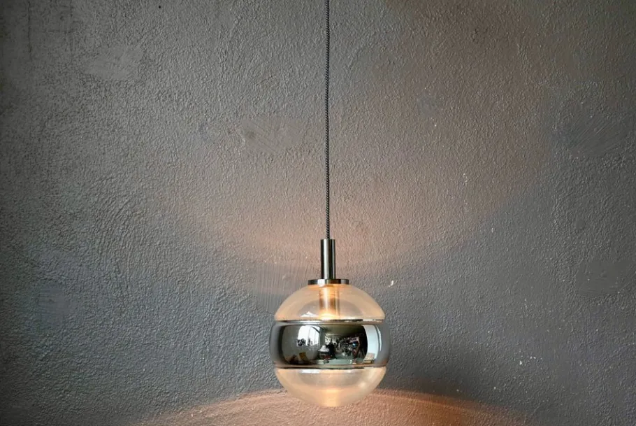 Sale Pamono Large Silver Glass Ball Pendant from Peill & Putzler