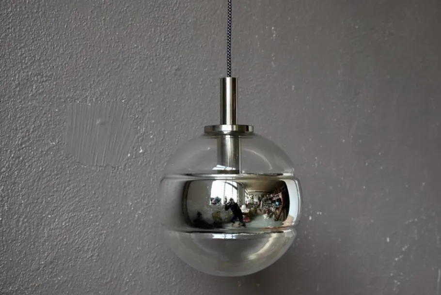 Sale Pamono Large Silver Glass Ball Pendant from Peill & Putzler