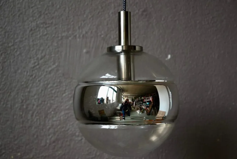 Sale Pamono Large Silver Glass Ball Pendant from Peill & Putzler