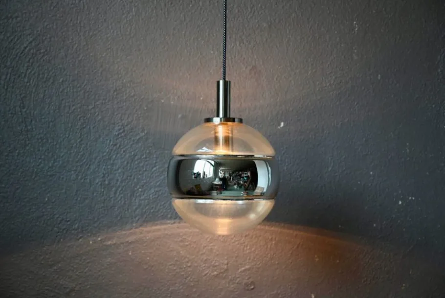 Sale Pamono Large Silver Glass Ball Pendant from Peill & Putzler