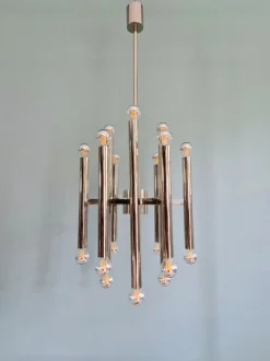 Clearance Pamono Large Space Age Chandelier in Chromed Metal attributed to Gaetano Sciolari for Boulanger, 1970s