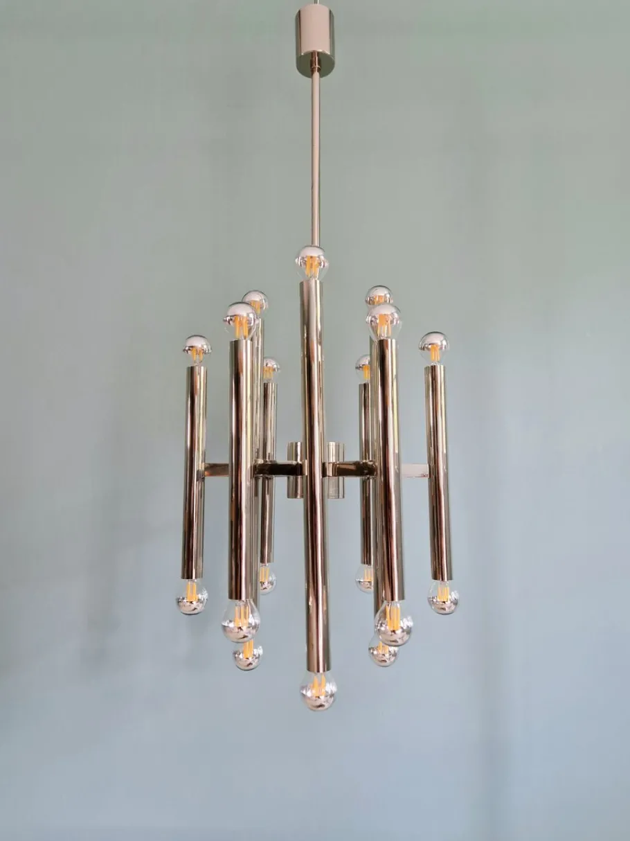Clearance Pamono Large Space Age Chandelier in Chromed Metal attributed to Gaetano Sciolari for Boulanger, 1970s