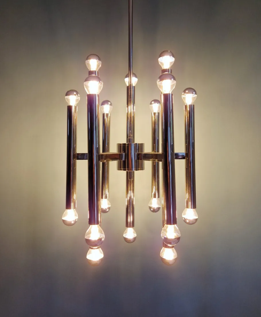 Clearance Pamono Large Space Age Chandelier in Chromed Metal attributed to Gaetano Sciolari for Boulanger, 1970s