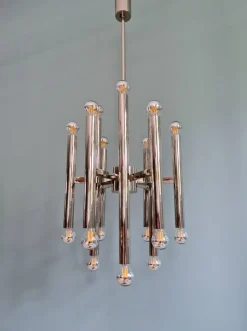 Clearance Pamono Large Space Age Chandelier in Chromed Metal attributed to Gaetano Sciolari for Boulanger, 1970s