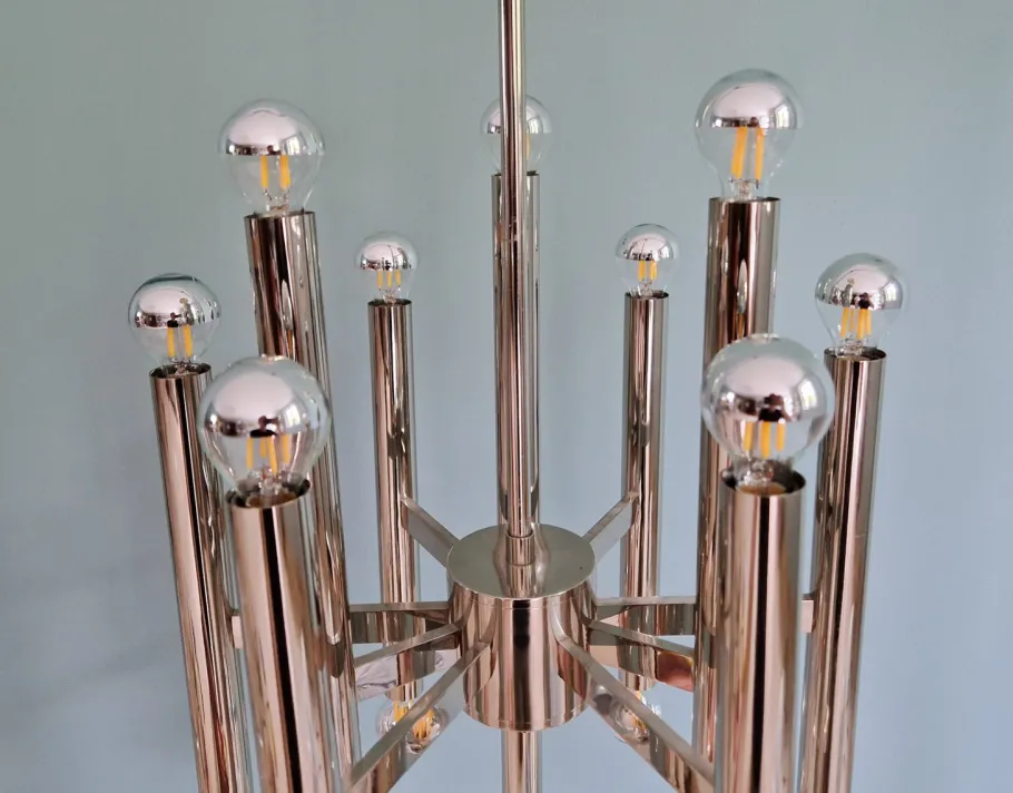 Clearance Pamono Large Space Age Chandelier in Chromed Metal attributed to Gaetano Sciolari for Boulanger, 1970s