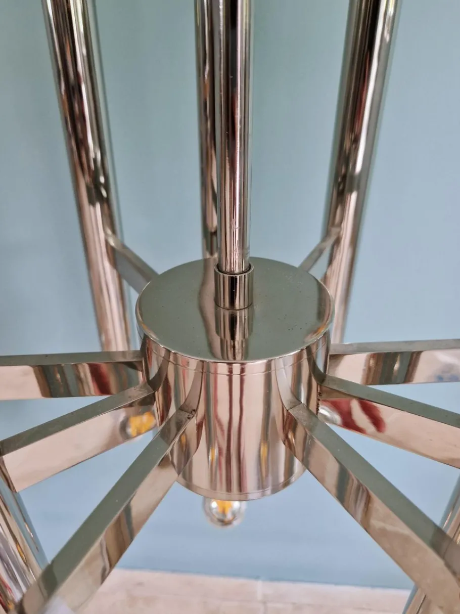 Clearance Pamono Large Space Age Chandelier in Chromed Metal attributed to Gaetano Sciolari for Boulanger, 1970s