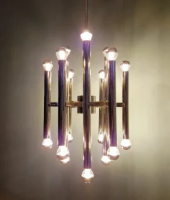 Clearance Pamono Large Space Age Chandelier in Chromed Metal attributed to Gaetano Sciolari for Boulanger, 1970s