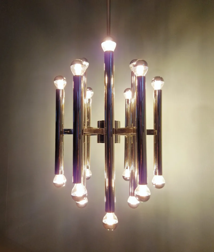 Clearance Pamono Large Space Age Chandelier in Chromed Metal attributed to Gaetano Sciolari for Boulanger, 1970s