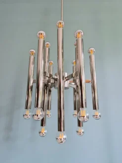 Clearance Pamono Large Space Age Chandelier in Chromed Metal attributed to Gaetano Sciolari for Boulanger, 1970s
