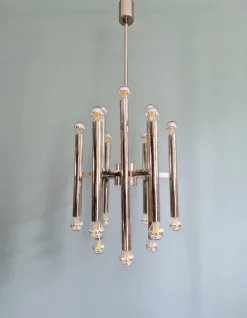 Clearance Pamono Large Space Age Chandelier in Chromed Metal attributed to Gaetano Sciolari for Boulanger, 1970s