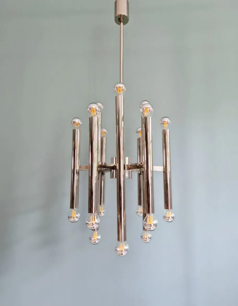 Clearance Pamono Large Space Age Chandelier in Chromed Metal attributed to Gaetano Sciolari for Boulanger, 1970s
