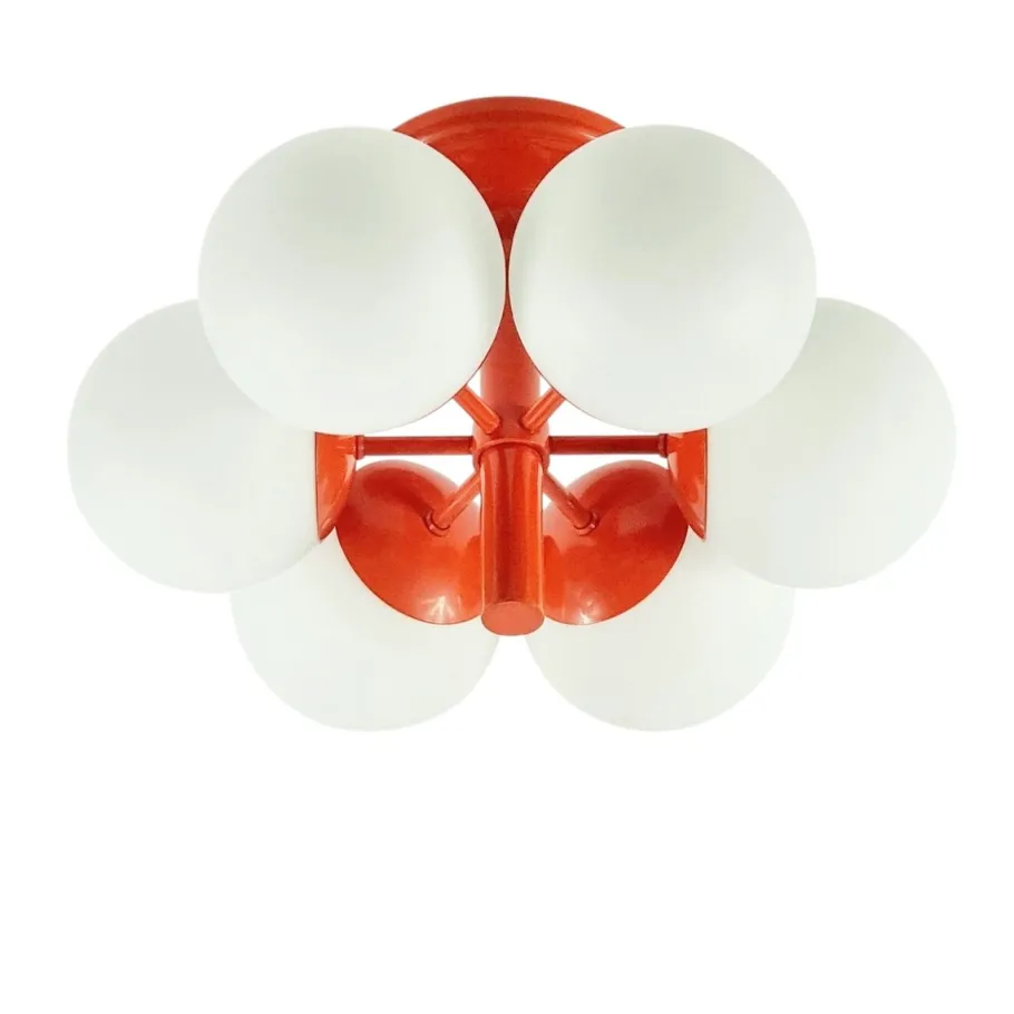 Clearance Pamono Large Space Age Sputnik Ceiling Light in Opal Glass from Kaiser Leuchten, 1960s