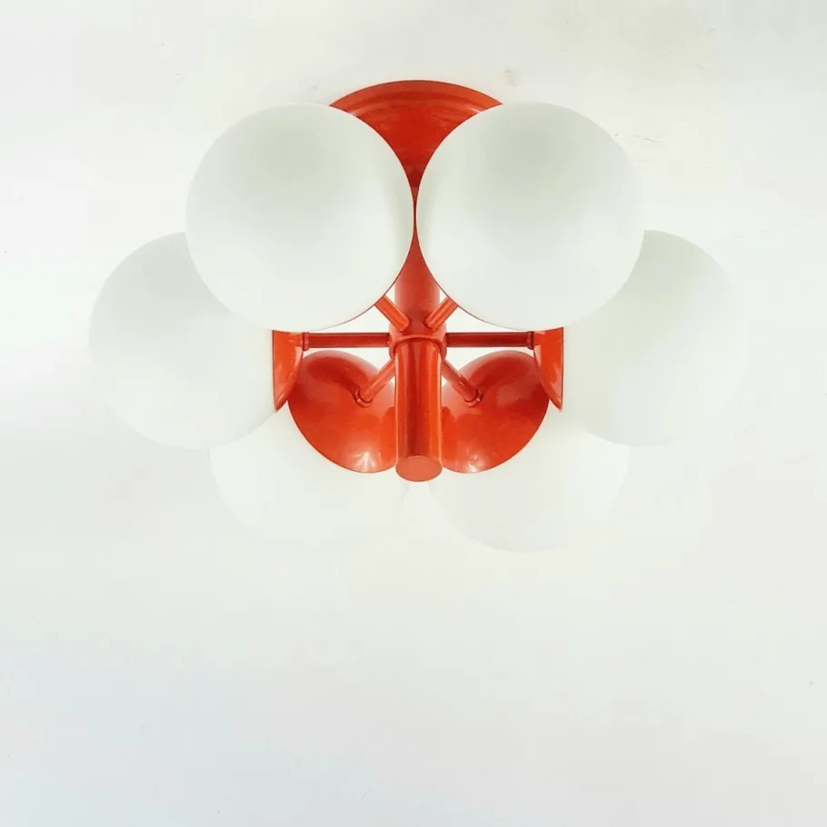 Clearance Pamono Large Space Age Sputnik Ceiling Light in Opal Glass from Kaiser Leuchten, 1960s