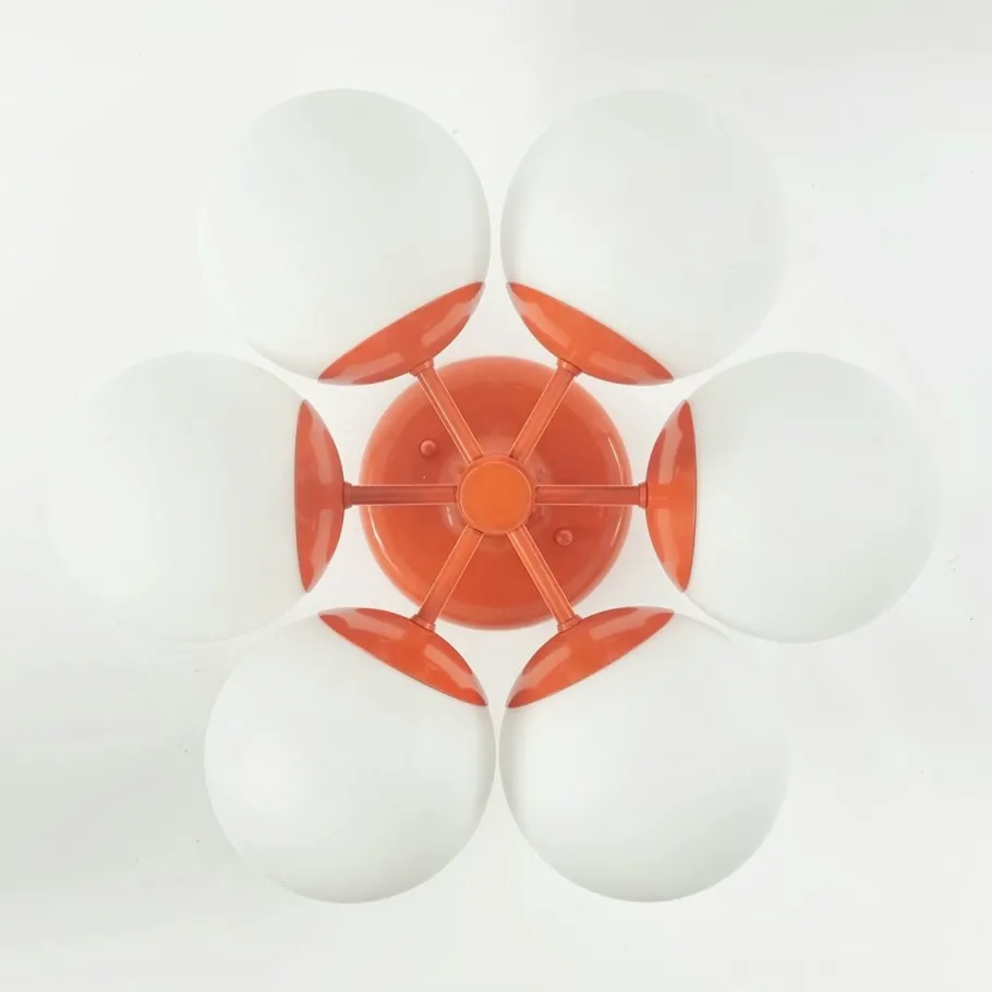 Clearance Pamono Large Space Age Sputnik Ceiling Light in Opal Glass from Kaiser Leuchten, 1960s