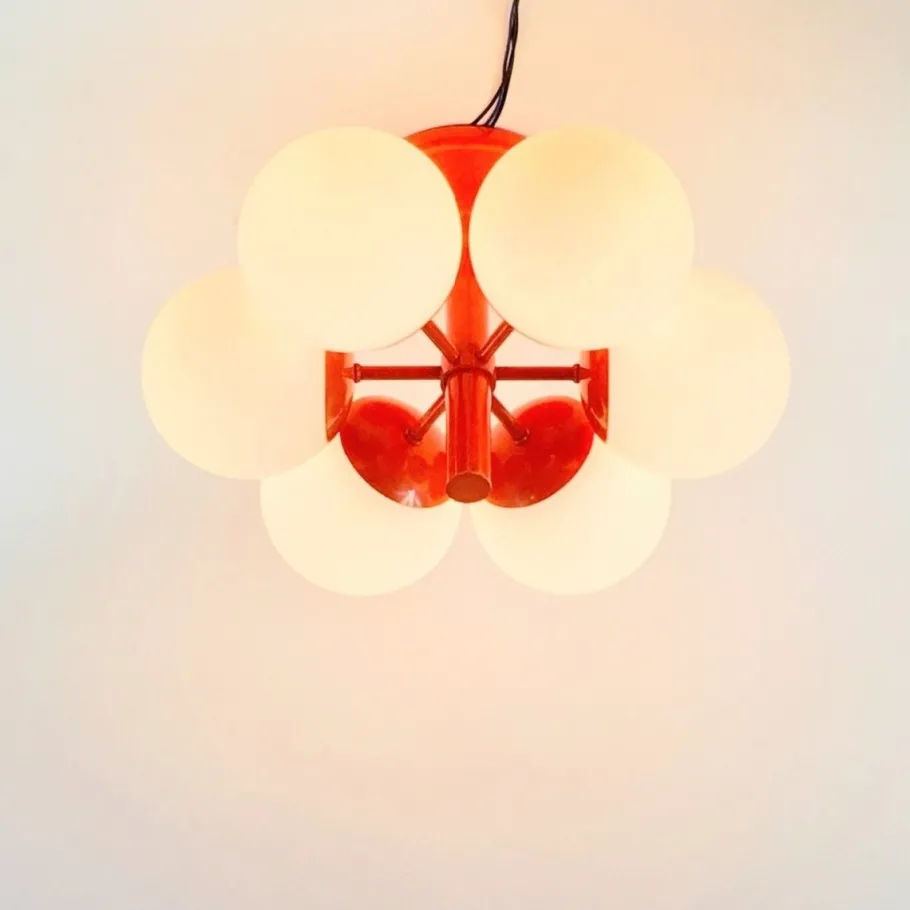 Clearance Pamono Large Space Age Sputnik Ceiling Light in Opal Glass from Kaiser Leuchten, 1960s