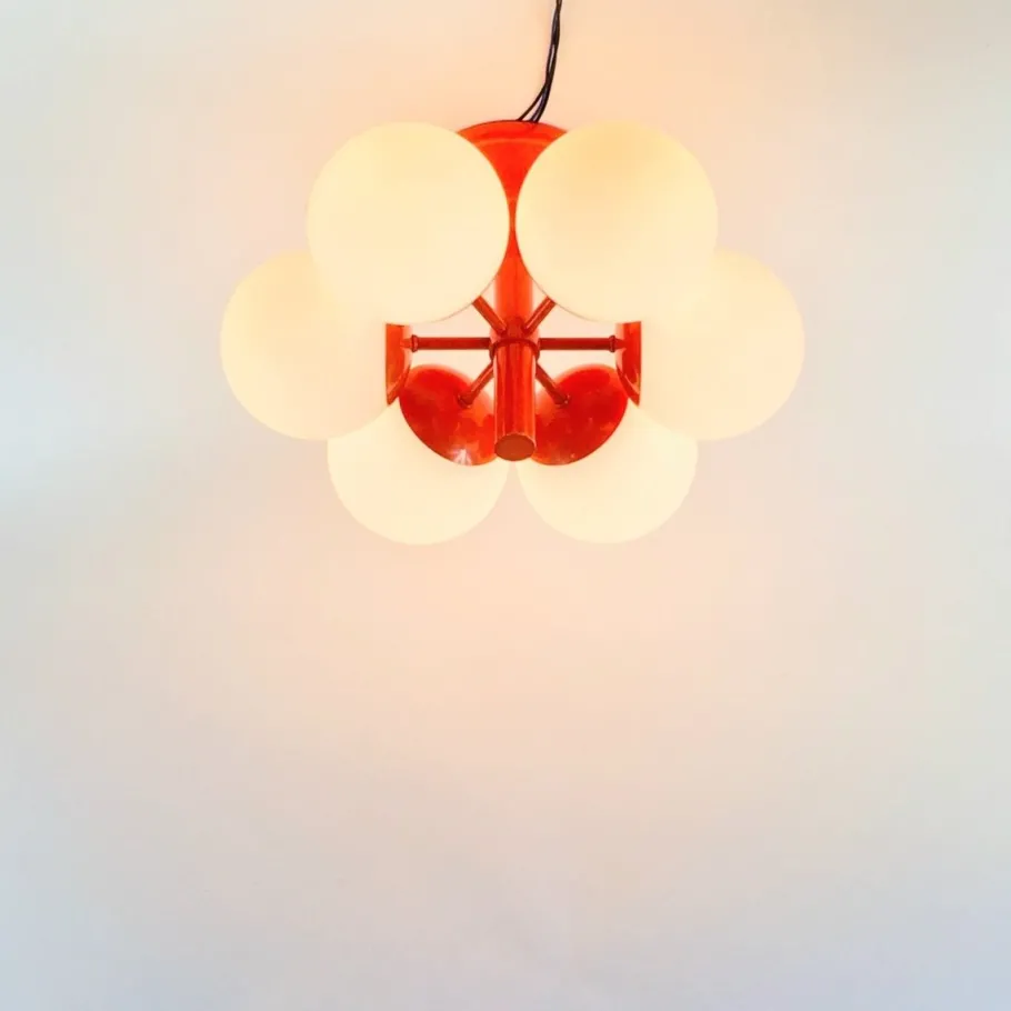 Clearance Pamono Large Space Age Sputnik Ceiling Light in Opal Glass from Kaiser Leuchten, 1960s