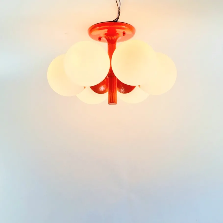 Clearance Pamono Large Space Age Sputnik Ceiling Light in Opal Glass from Kaiser Leuchten, 1960s