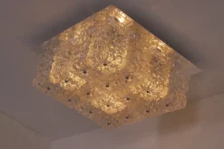 Sale Pamono Large Square Ice Glass Ceiling Light, 1970s