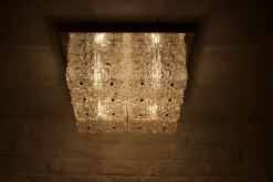 Sale Pamono Large Square Ice Glass Ceiling Light, 1970s