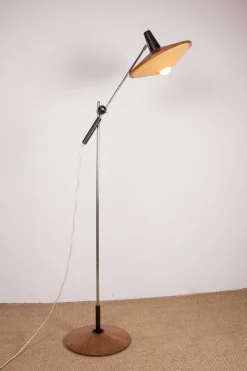 Best Pamono Large Steel and Teak Tilting Floor Lamp by Georges Frydman, 1960s