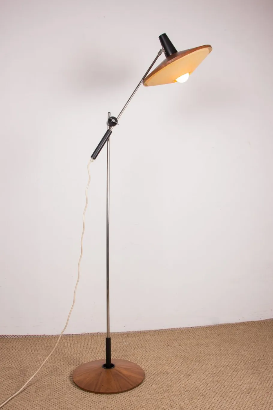 Best Pamono Large Steel and Teak Tilting Floor Lamp by Georges Frydman, 1960s