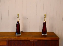 Sale Pamono Large Swedish Ruby Red Art Glass Table Lamps by Carl Fagerlund for Orrefors, 1950s, Set of 2