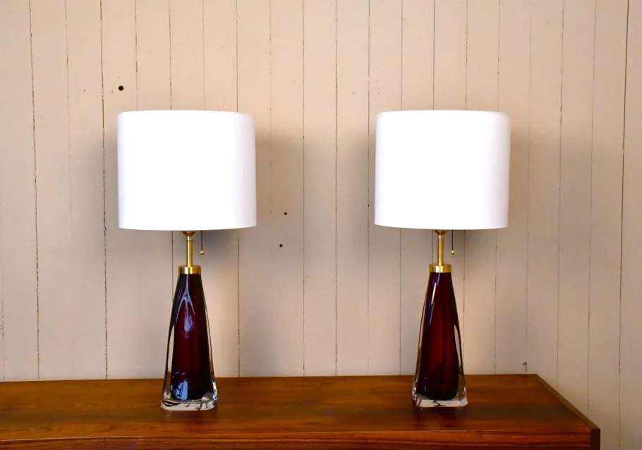 Sale Pamono Large Swedish Ruby Red Art Glass Table Lamps by Carl Fagerlund for Orrefors, 1950s, Set of 2