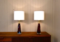 Sale Pamono Large Swedish Ruby Red Art Glass Table Lamps by Carl Fagerlund for Orrefors, 1950s, Set of 2