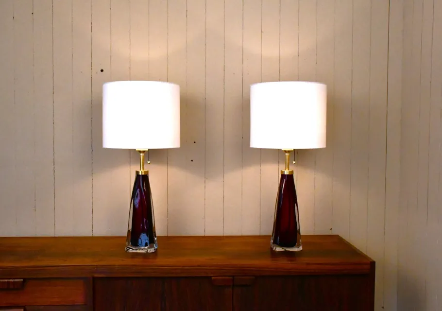 Sale Pamono Large Swedish Ruby Red Art Glass Table Lamps by Carl Fagerlund for Orrefors, 1950s, Set of 2