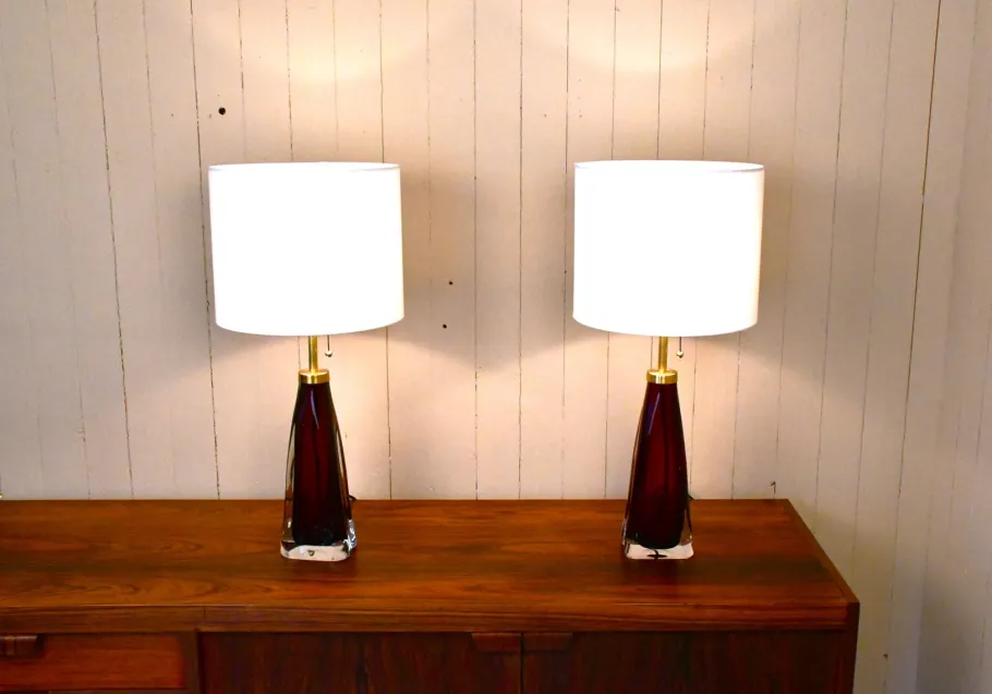 Sale Pamono Large Swedish Ruby Red Art Glass Table Lamps by Carl Fagerlund for Orrefors, 1950s, Set of 2