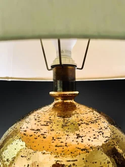Pamono Large Table Lamp in Glazed Gold Ceramic by Aldo Londi for Bitossi, Italy