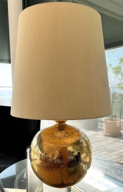 Pamono Large Table Lamp in Glazed Gold Ceramic by Aldo Londi for Bitossi, Italy