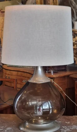 Pamono Large Table Lamp in Smoked Glass and Silvered Metal, 1970