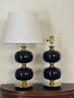 New Pamono Large Table Lamps in Blue Glass by Stilarmatur, 1960s, Set of 2
