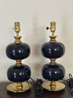 New Pamono Large Table Lamps in Blue Glass by Stilarmatur, 1960s, Set of 2