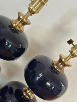 New Pamono Large Table Lamps in Blue Glass by Stilarmatur, 1960s, Set of 2