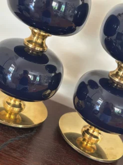 New Pamono Large Table Lamps in Blue Glass by Stilarmatur, 1960s, Set of 2