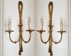 Sale Pamono Large 19th Century French Gilt Bronze Knot, Tassel & Ribbon Wall Lights Sconces, Set of 2