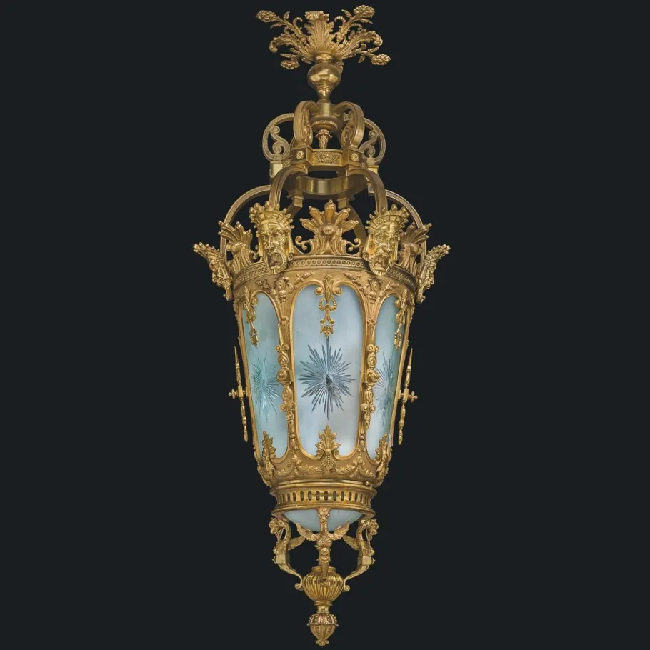 New Pamono Large 20th Century French Gilt Bronze & Crystal Lanterns, 1890s, Set of 2