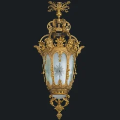 New Pamono Large 20th Century French Gilt Bronze & Crystal Lanterns, 1890s, Set of 2