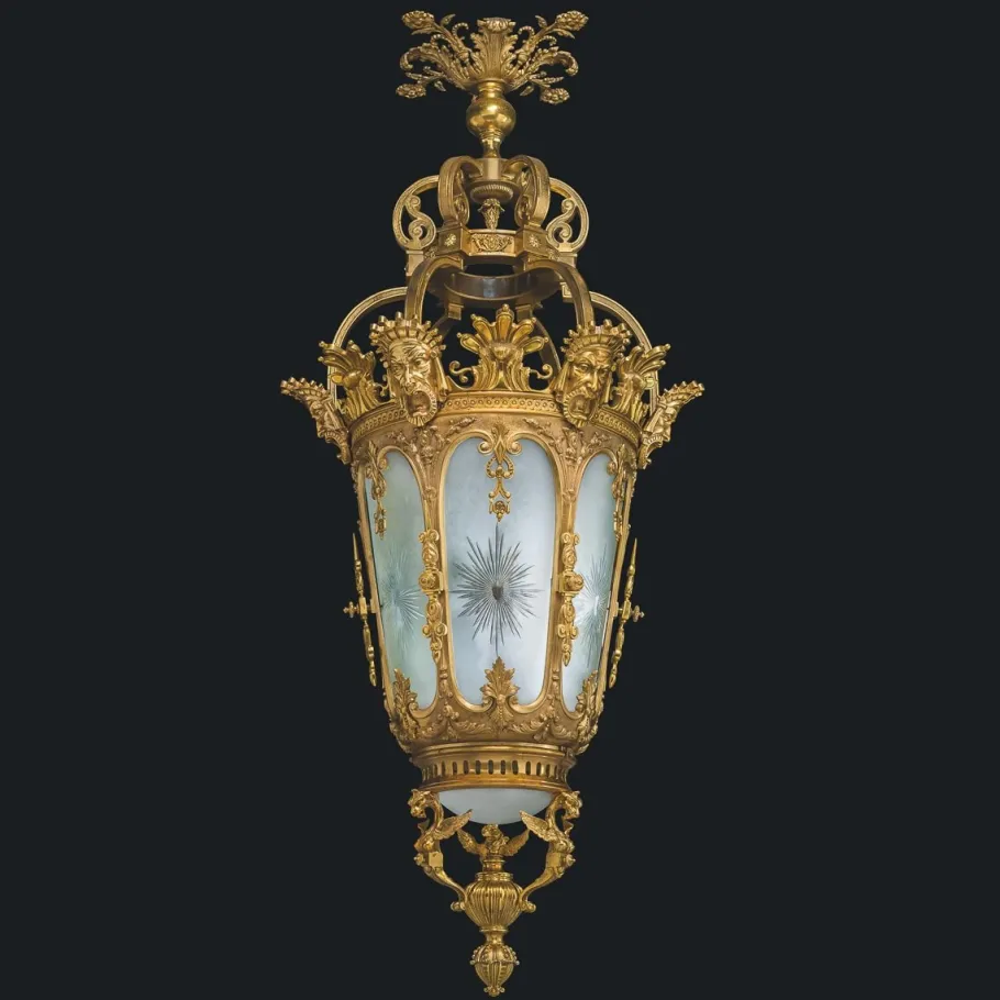 New Pamono Large 20th Century French Gilt Bronze & Crystal Lanterns, 1890s, Set of 2