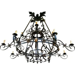 Clearance Pamono Large 19th Century French Wrought Iron Twelve-Light Chandelier