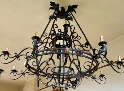 Clearance Pamono Large 19th Century French Wrought Iron Twelve-Light Chandelier