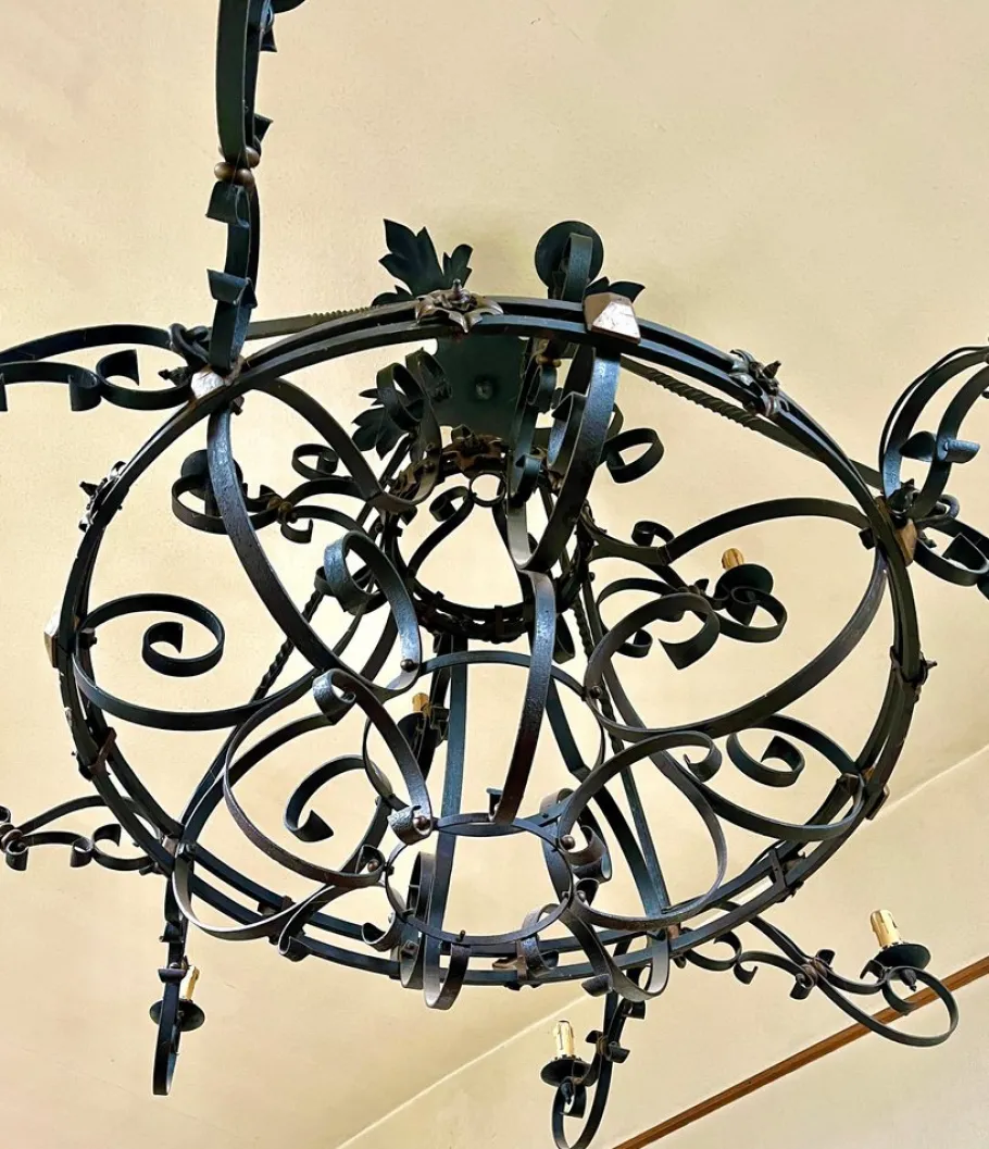 Clearance Pamono Large 19th Century French Wrought Iron Twelve-Light Chandelier