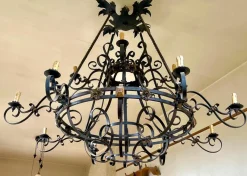 Clearance Pamono Large 19th Century French Wrought Iron Twelve-Light Chandelier