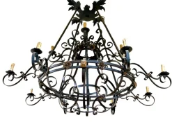 Clearance Pamono Large 19th Century French Wrought Iron Twelve-Light Chandelier
