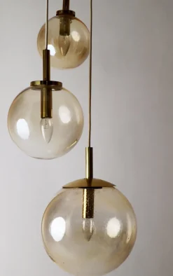 Hot Pamono Large Three Cascade Glass Balls Hanging Lamp from Glashütte Limburg