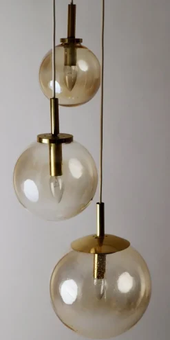 Hot Pamono Large Three Cascade Glass Balls Hanging Lamp from Glashütte Limburg