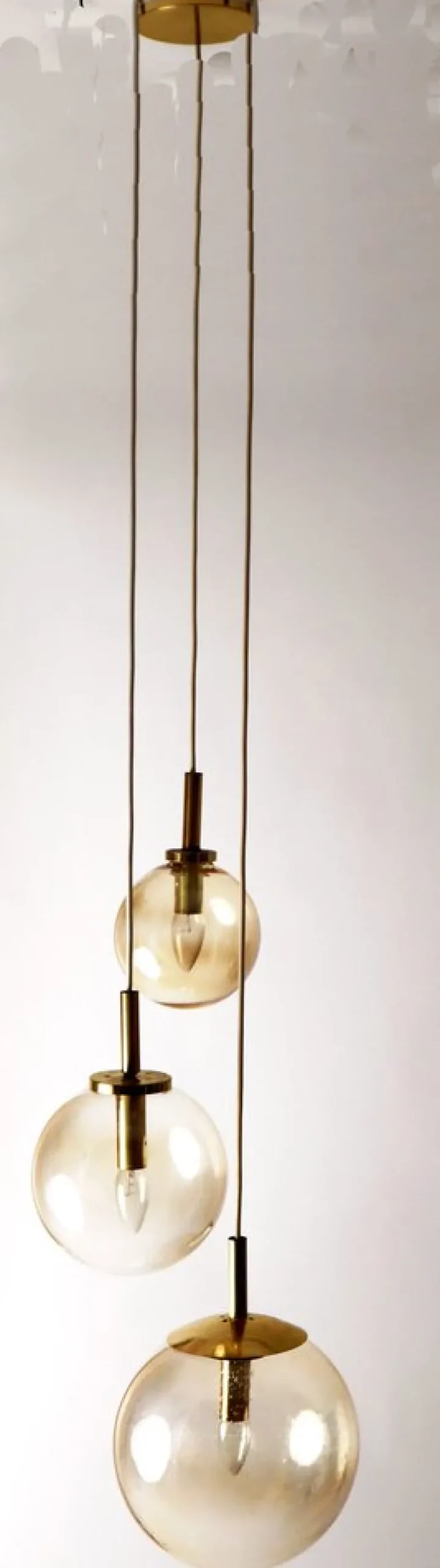 Hot Pamono Large Three Cascade Glass Balls Hanging Lamp from Glashütte Limburg