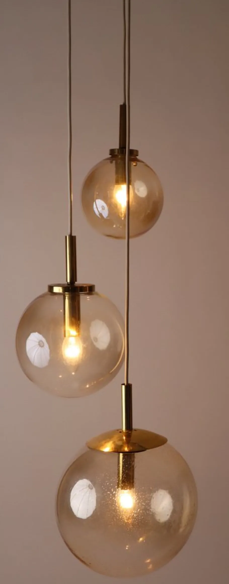 Hot Pamono Large Three Cascade Glass Balls Hanging Lamp from Glashütte Limburg
